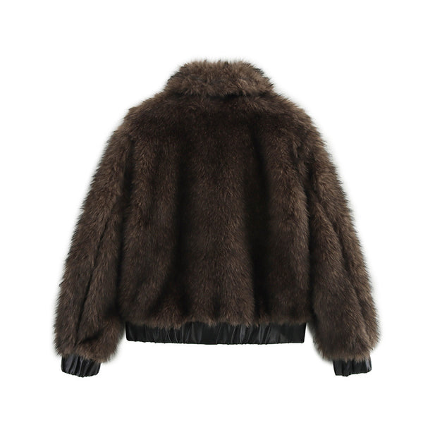 French Plush Leather Stitching Design Versatile Faux Fur Coat YouAreCornyBye
