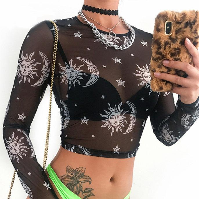 Sun and Triple Moon Mesh Crop Topp YouAreCornyBye