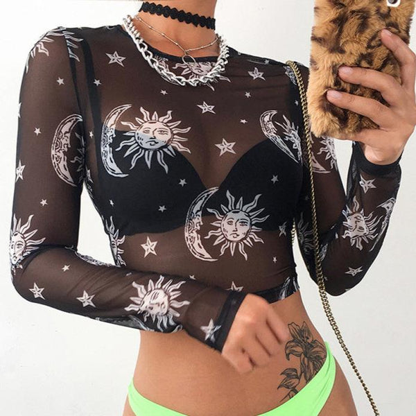 Sun and Triple Moon Mesh Crop Topp YouAreCornyBye