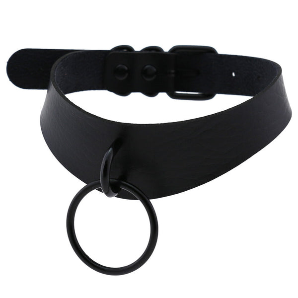 PU Lær Choker med ring Svart