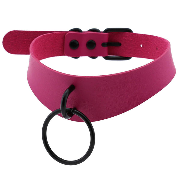 PU Lær Choker med ring Magenta