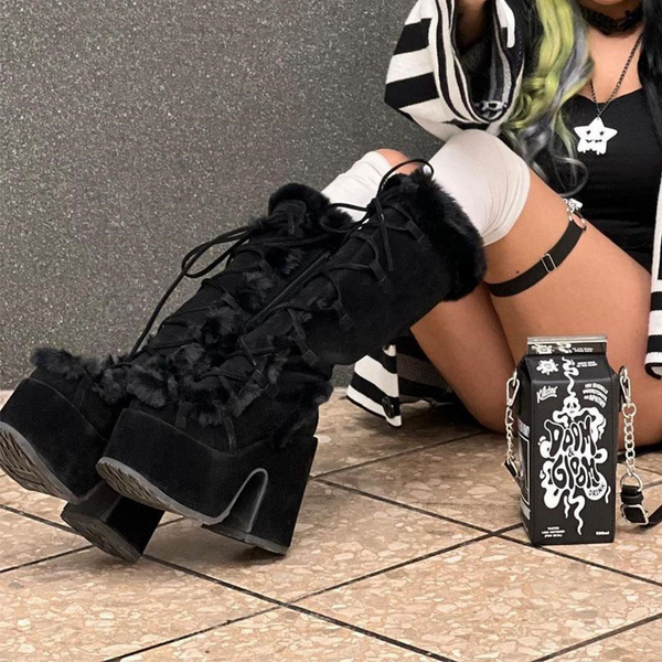 Funky Fur Platform Boots Black