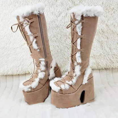 Funky Fur Platform Boots Cream YouAreCornyBye