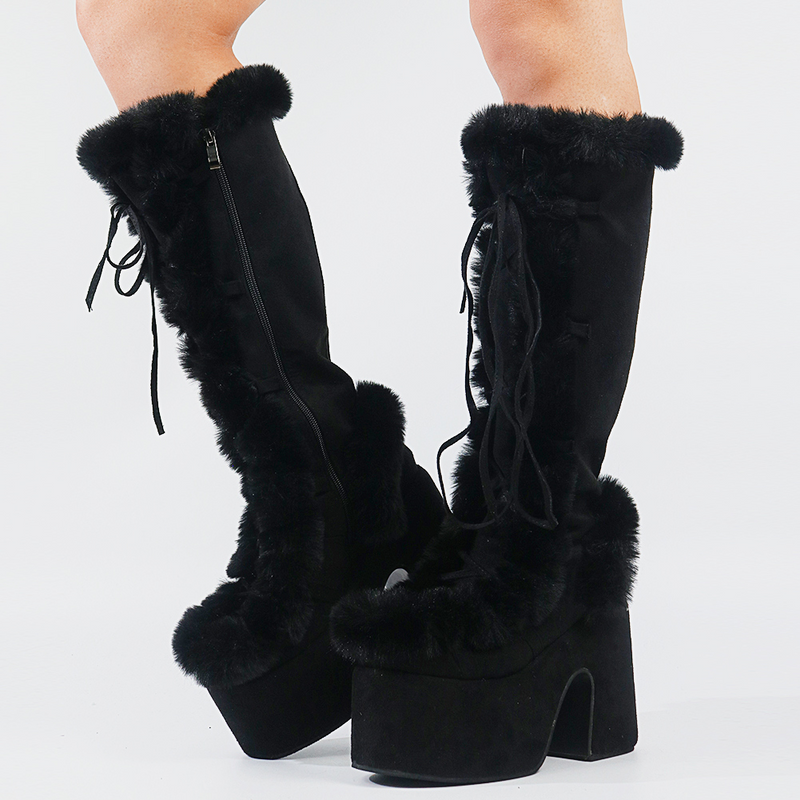 Funky Fur Platform Boots Black