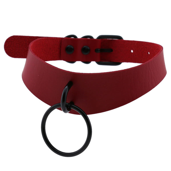 PU Lær Choker med ring Rød