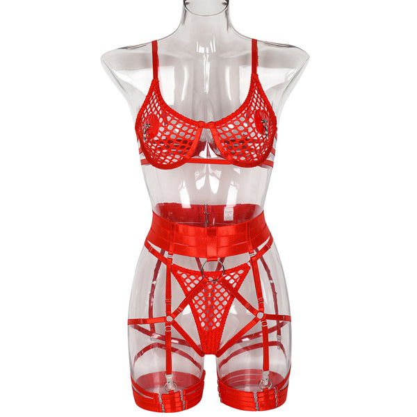 Sabrina Fishnet Sett Rouge