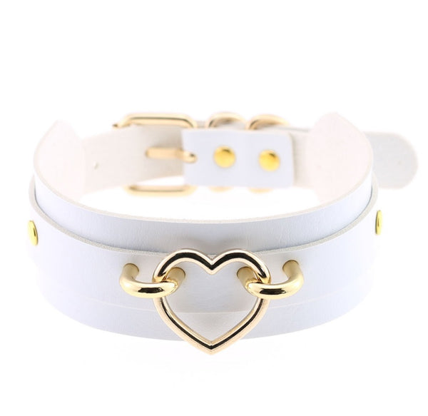 Choker med gullhjerte Hvit