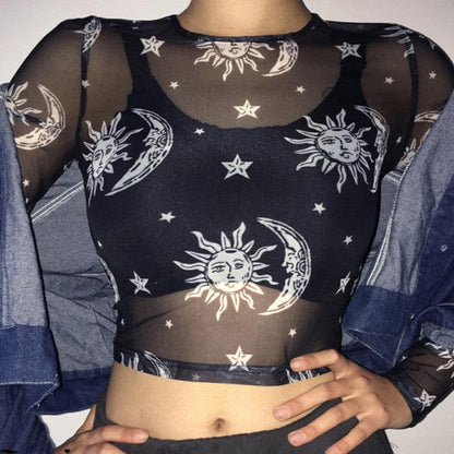 Sun and Triple Moon Mesh Crop Topp YouAreCornyBye