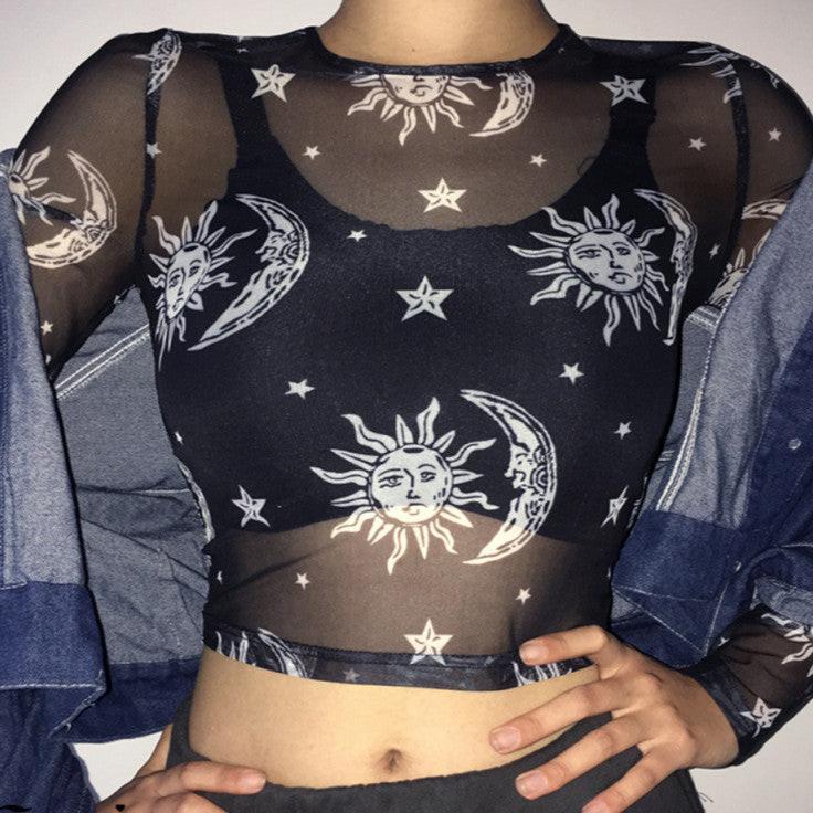 Sun and Triple Moon Mesh Crop Topp YouAreCornyBye