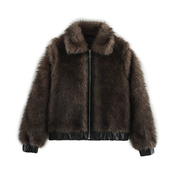 French Plush Leather Stitching Design Versatile Faux Fur Coat YouAreCornyBye