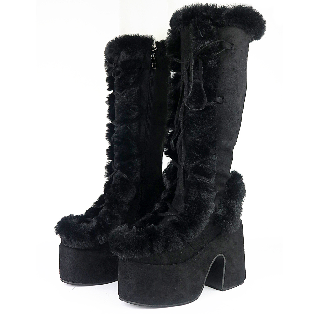 Funky Fur Platform Boots Black YouAreCornyBye