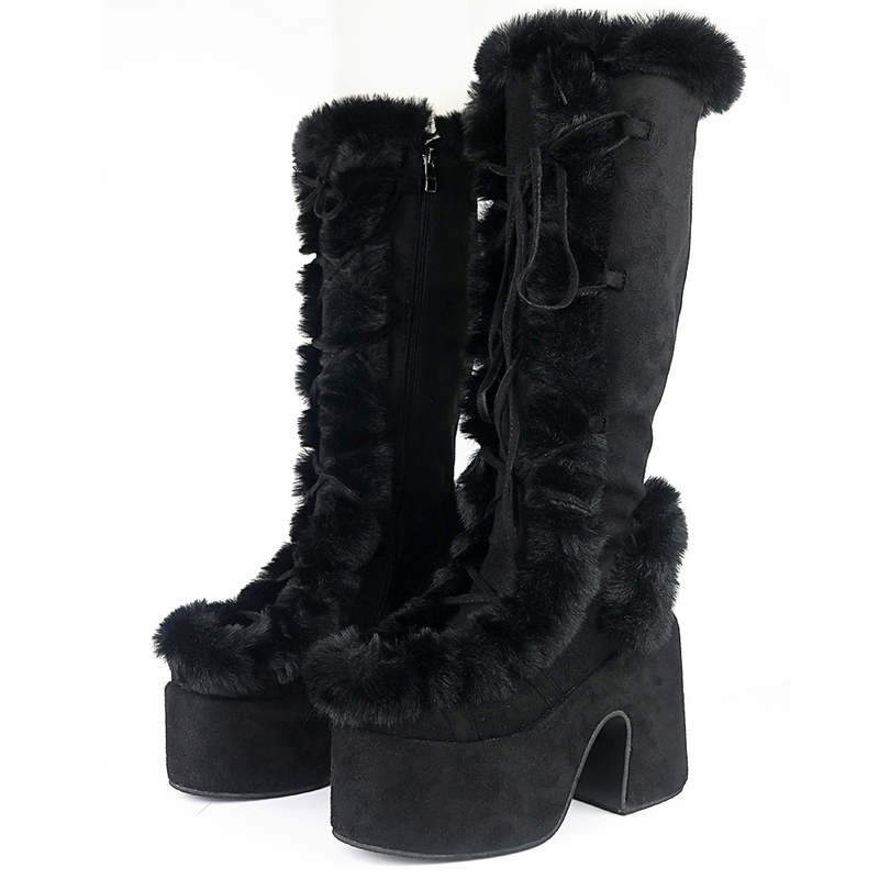 Funky Fur Platform Boots Black