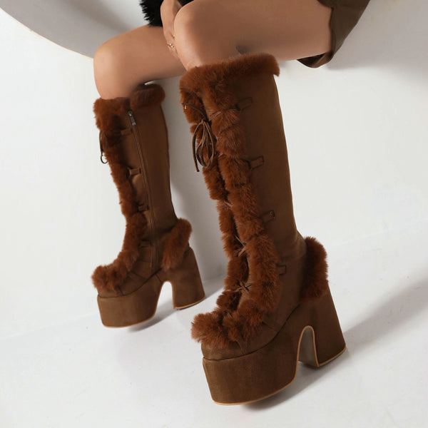 Funky Fur Platform Boots Chocolate