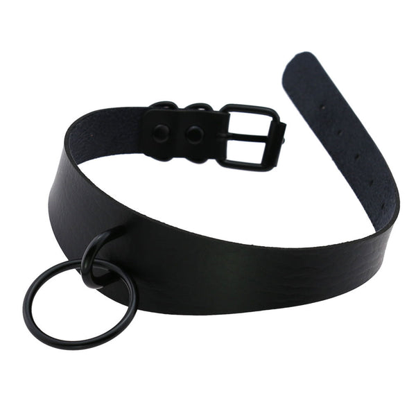 PU Lær Choker med ring Svart