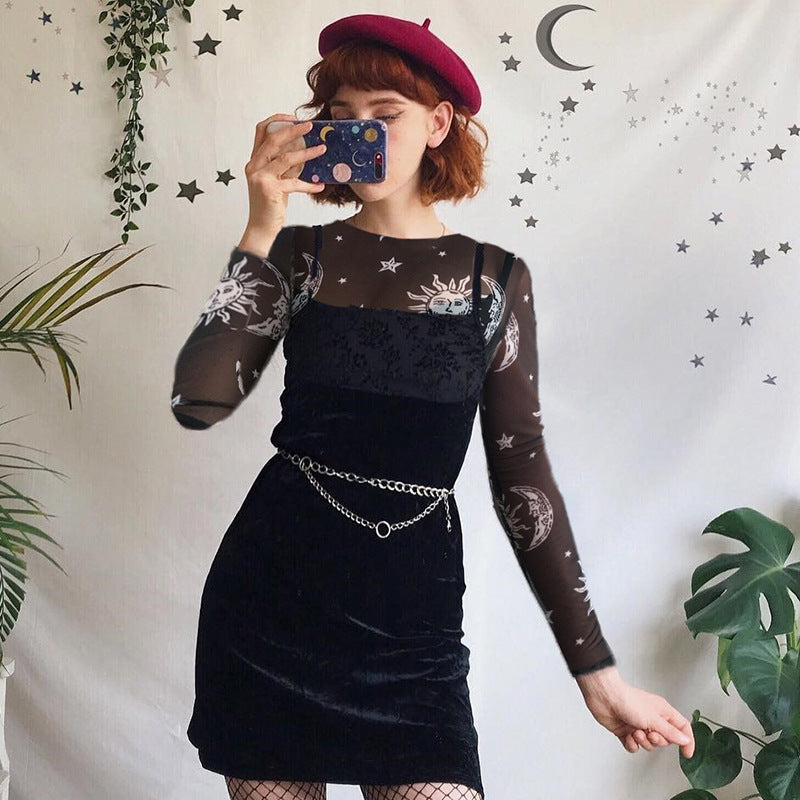 Sun and Triple Moon Mesh Crop Topp YouAreCornyBye
