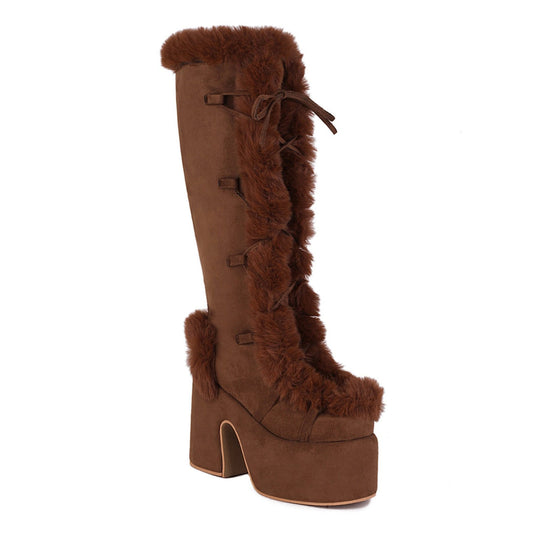 Funky Fur Platform Boots Chocolate