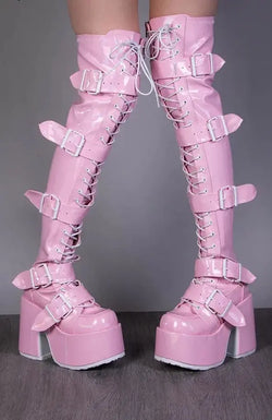 Eat His Heart Boots Wet Look Rosa