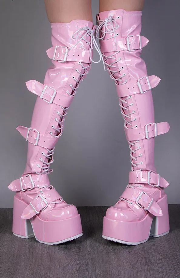 Eat His Heart Boots Wet Look Rosa