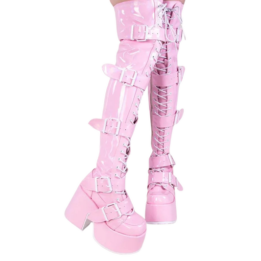 Eat His Heart Boots Wet Look Rosa