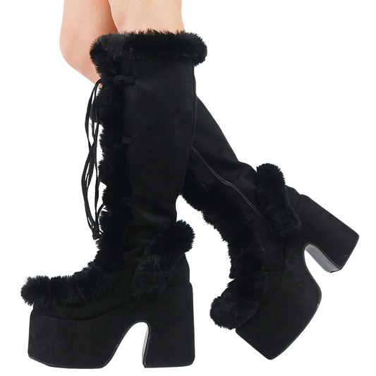 Funky Fur Platform Boots Black