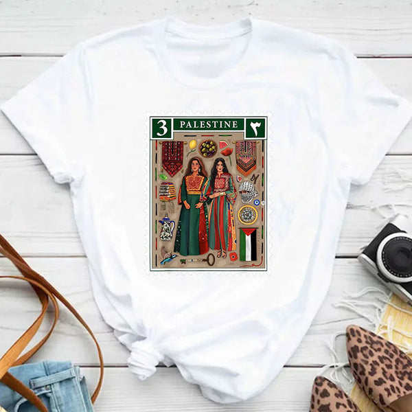 Falastin Frimerke T-shirt hvit