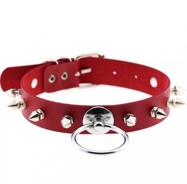 Studded Choker med ring Rød